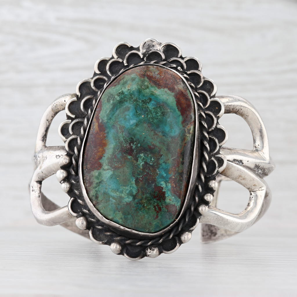 Dark Slate Gray Vintage Sandcast Mixed Stone Native American Bracelet Sterling Silver Statement