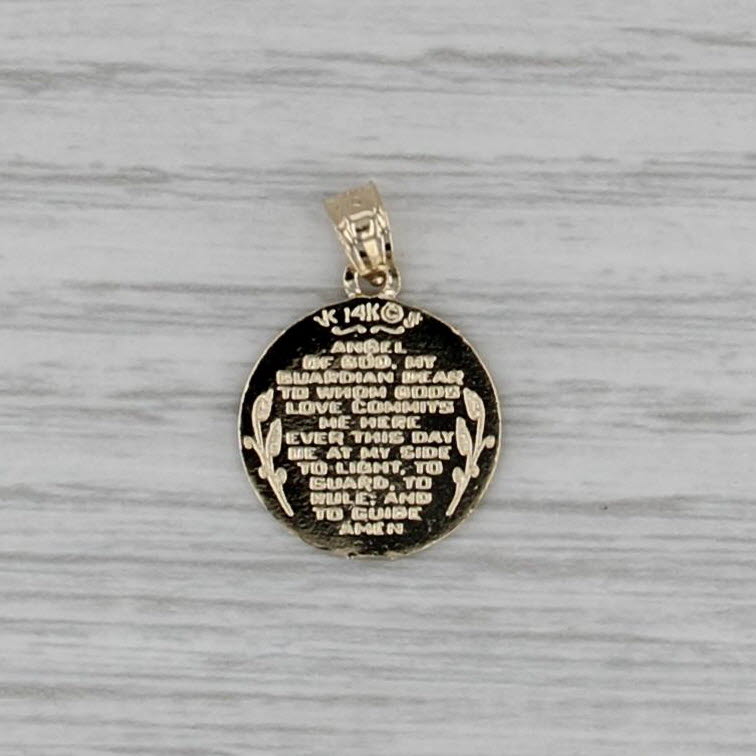 Guardian Angel Pendant 14k Yellow Gold Small Drop Winged Cherub Charm