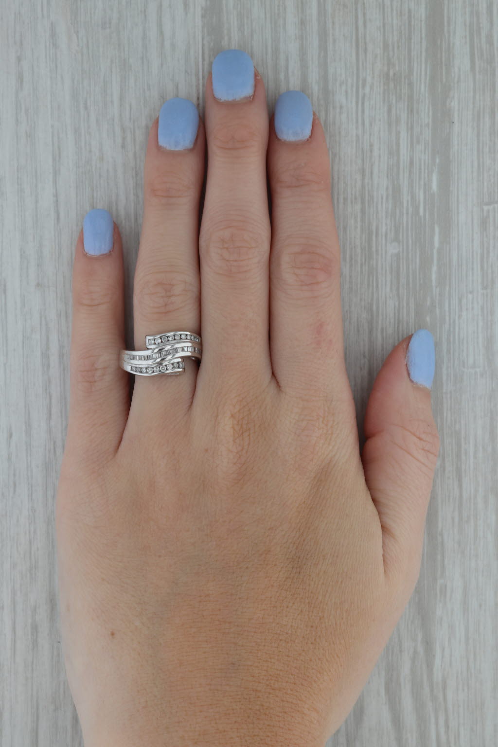 Rosy Brown 0.54ctw Diamond Bypass Ring 14k White Gold Size 6.5