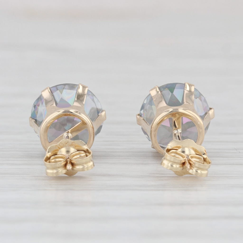 Light Gray 4.20ctw Mystic Topaz Stud Earrings 10k Yellow Gold Round Purple Green Solitaires