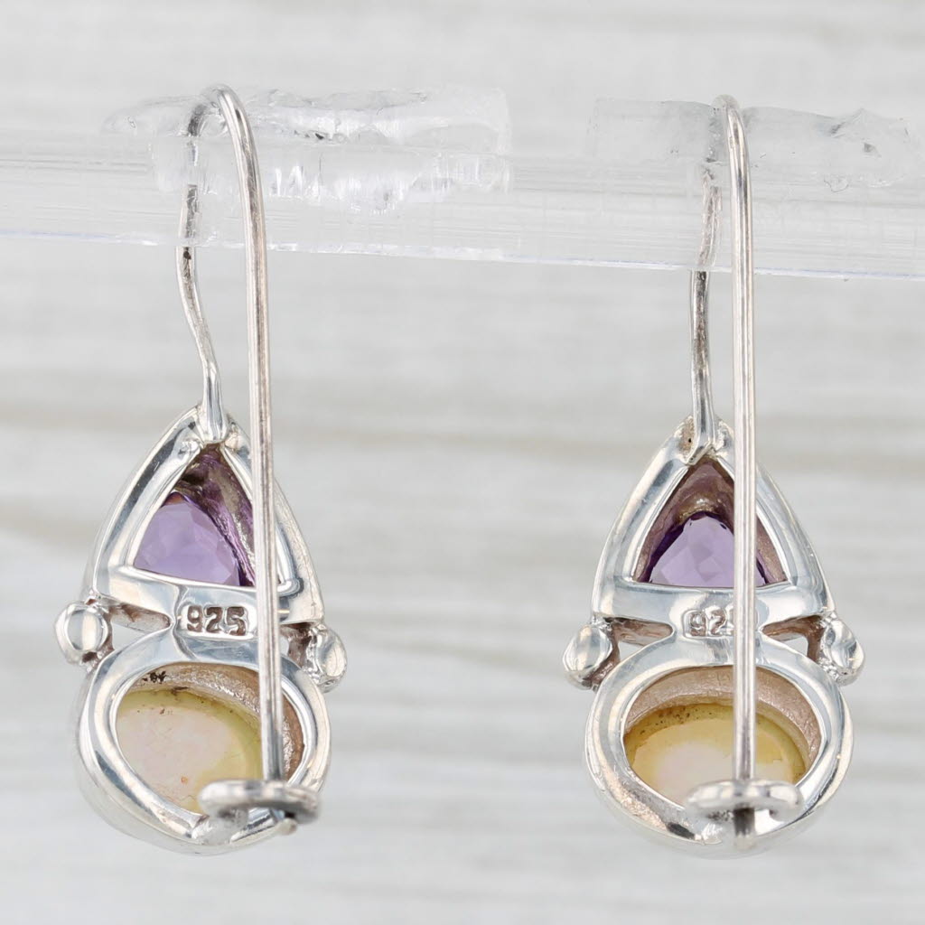 Light Gray Amethyst Lab Created Opal Drop Earrings Sterling Silver Hook Posts