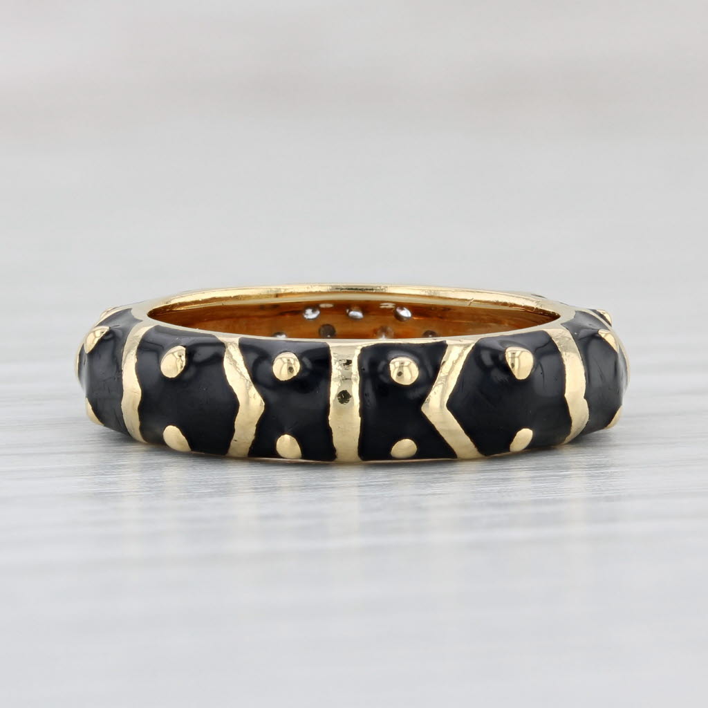 Light Gray Hidalgo 0.12ctw Diamond Ring 18k Yellow Gold Black Enamel Stackable Band