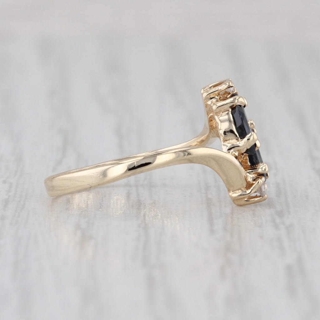 0.67ctw Blue Sapphire Diamond Bypass Ring 10k Yellow Gold Size 4.5