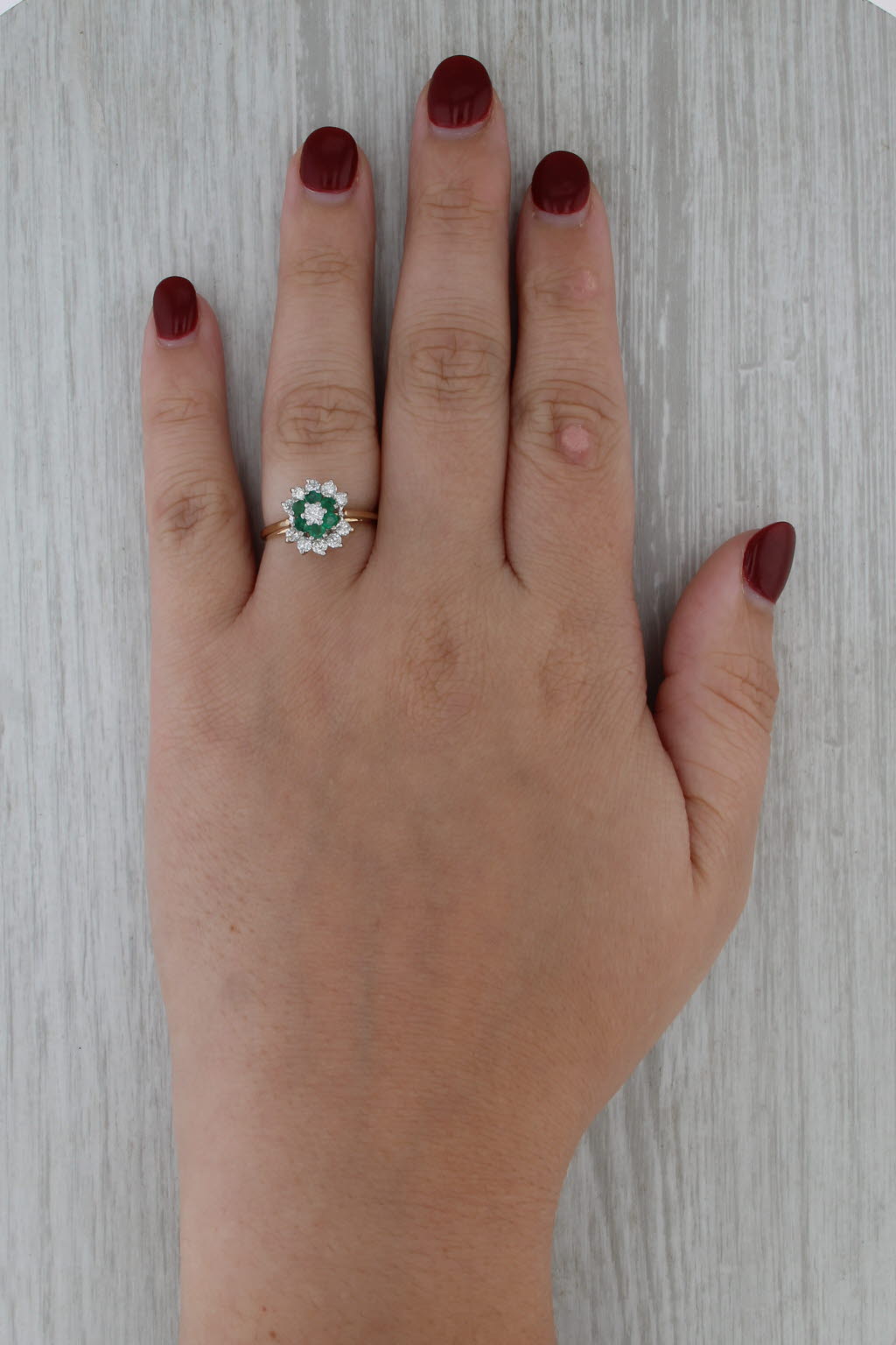 0.76ctw Emerald Diamond Halo Ring 14k Yellow Gold Size 6.5