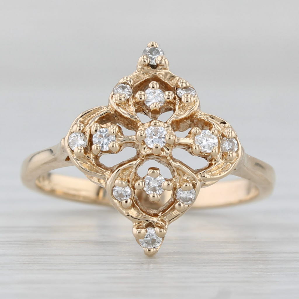 Light Gray 0.20ctw Diamond Openwork Ring 14k Yellow Gold Size 6