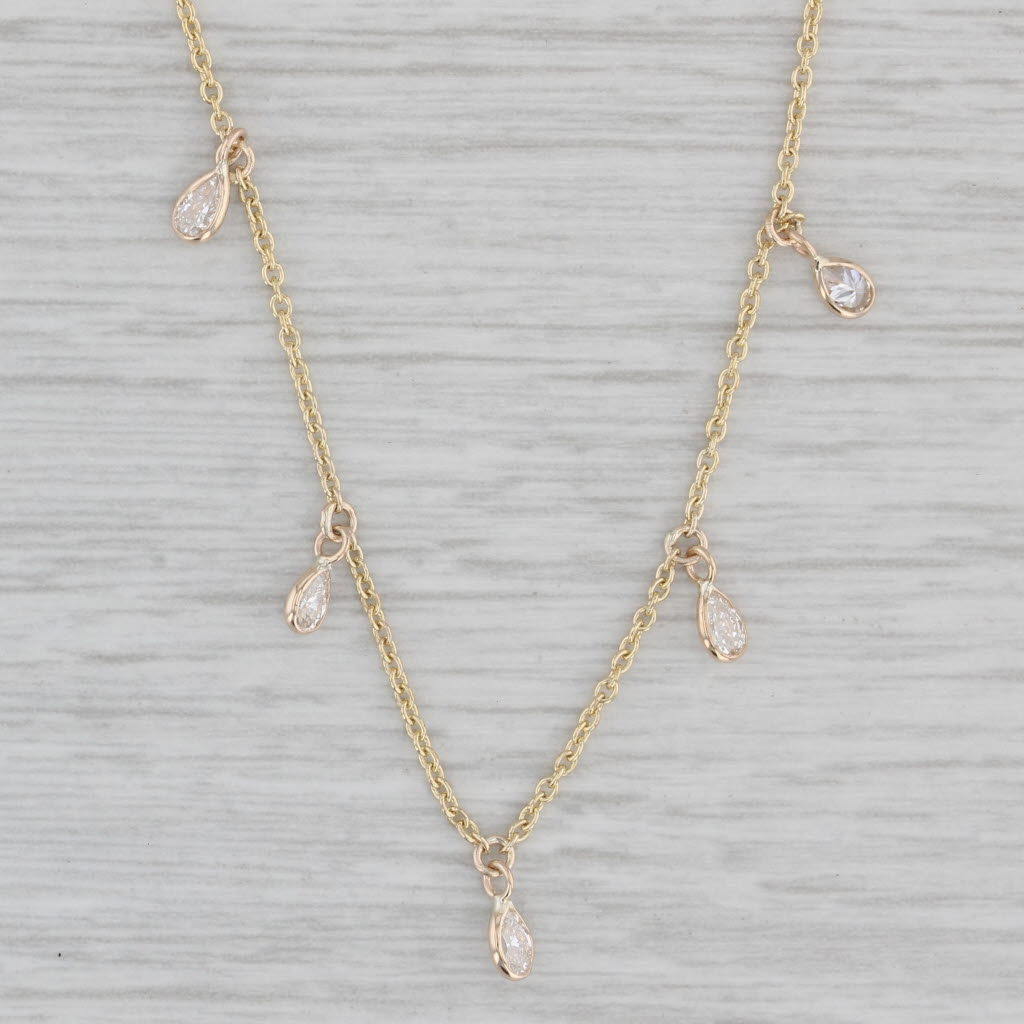 Gray New 0.45ctw Diamond Station Necklace 14k Yellow Gold 16-18" Adjustable Chain
