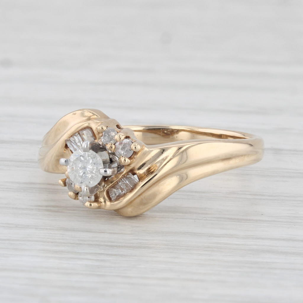 Light Gray 0.26ctw Round Diamond Bypass Engagement Ring 14k Yellow Gold Size 7