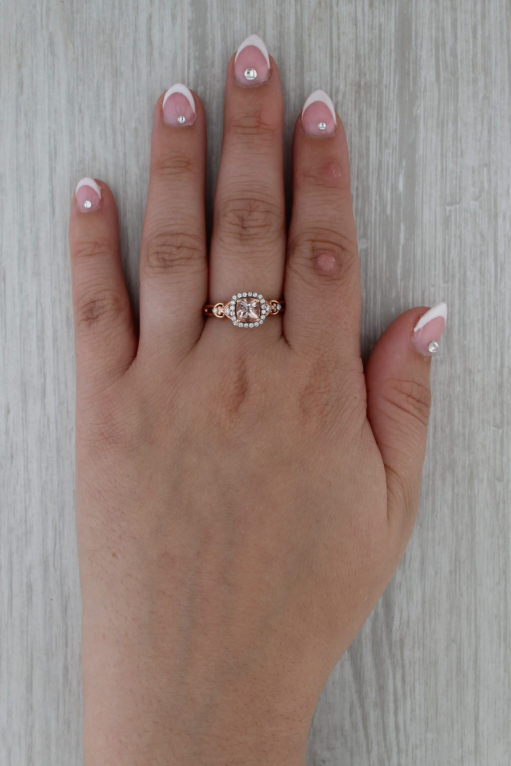 1.10ctw Morganite Diamond Halo Engagement Ring 10k Rose Gold Size 8.5