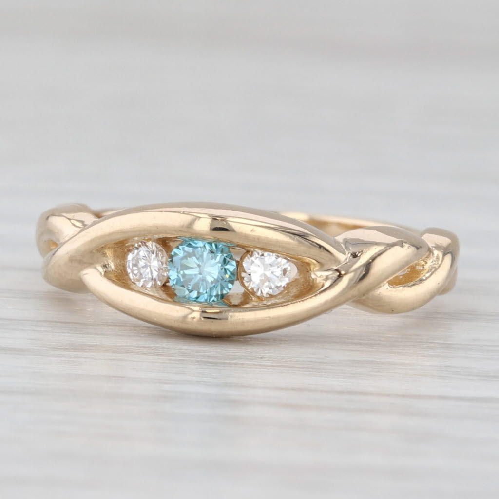 Light Gray 0.27ctw Blue White Diamond Ring 14k Yellow Gold Size 7 Stackable Round 3-Stone