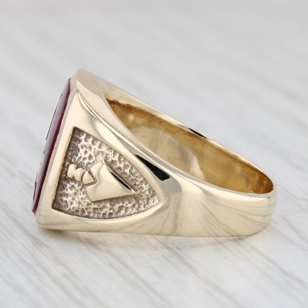 Light Gray Masonic Signet Ring 10k Gold Lab Created Ruby Blue Lodge Vintage Square Compass