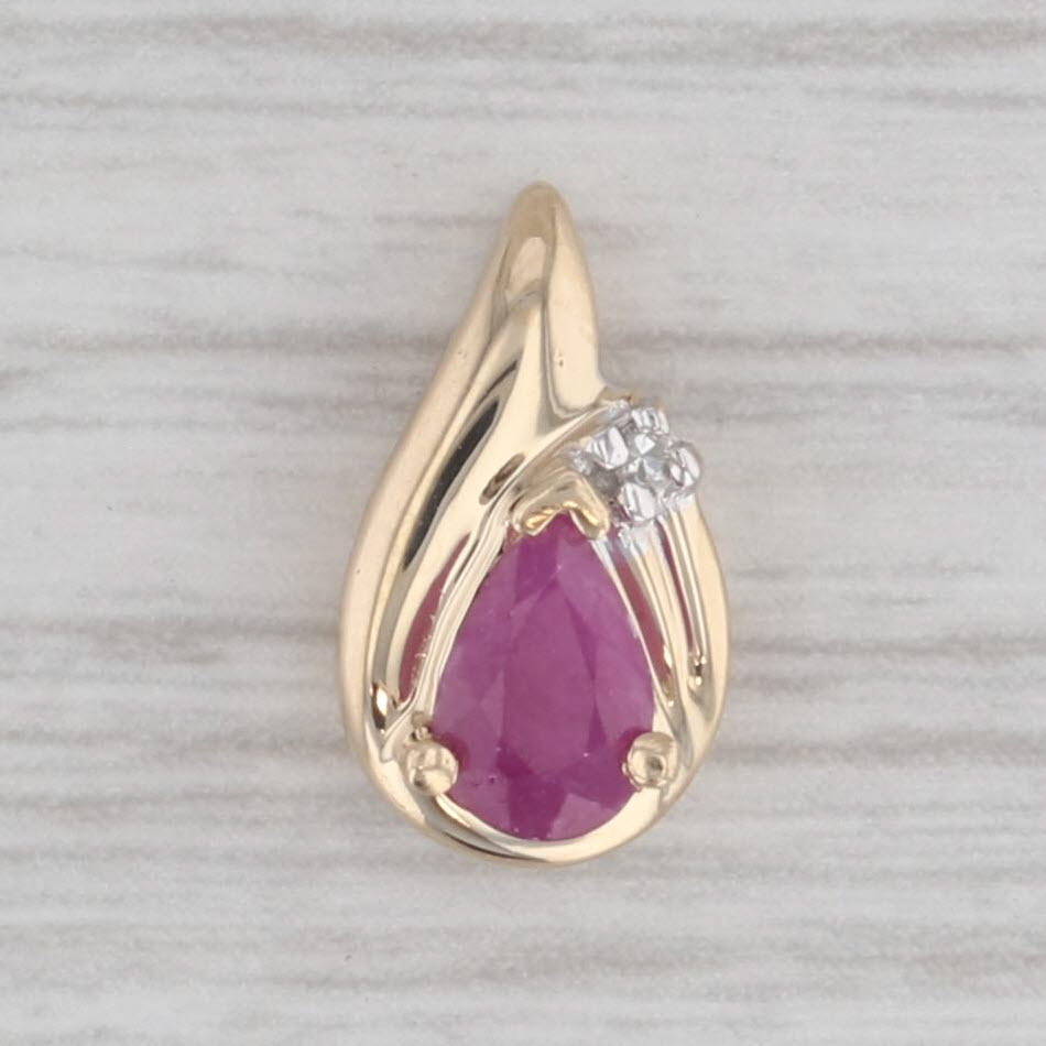 Gray 0.50ct Pear Ruby Diamond Small Teardrop Pendant 10k Yellow Gold