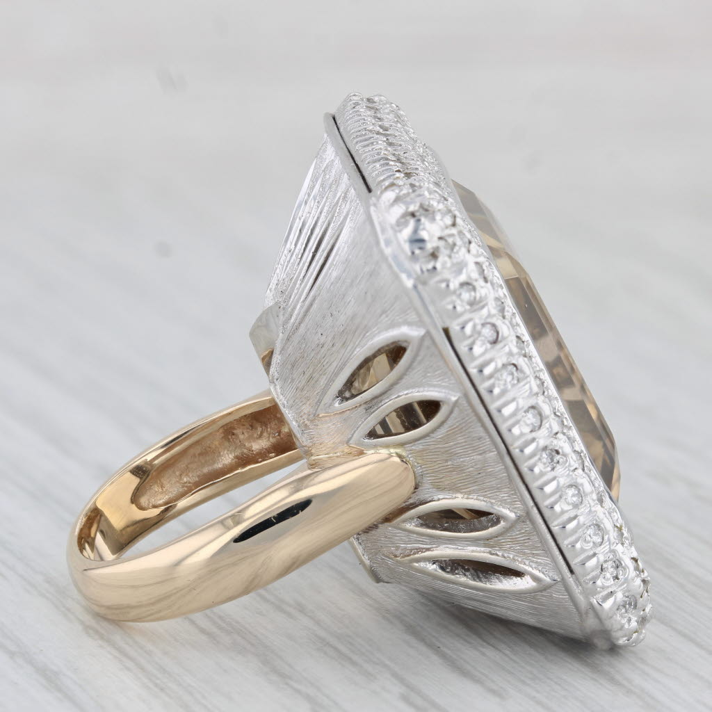 Light Gray 42.10ctw Citrine Diamond Halo Ring 14k Gold Large Cocktail Size 5.75