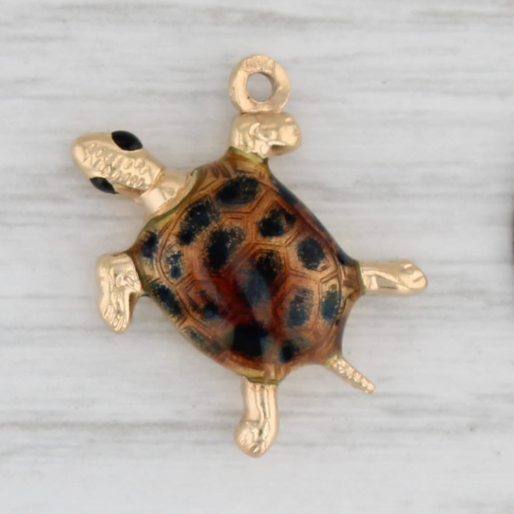Light Gray Turtle Charm 18k Yellow Gold Enamel Nautical Pendant