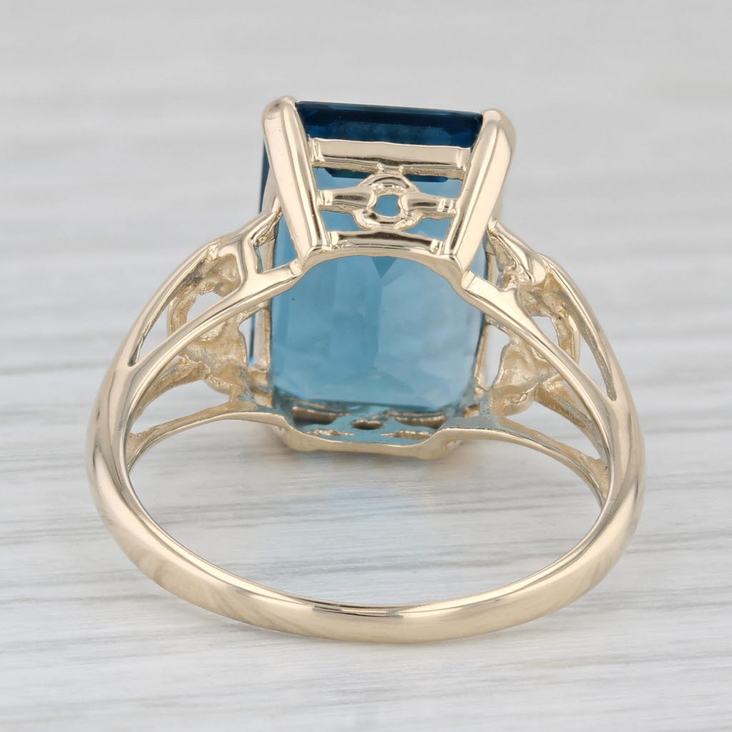 Gray 8.80ct London Blue Topaz Ring 14k Yellow Gold Emerald Cut Solitaire Size 8.25