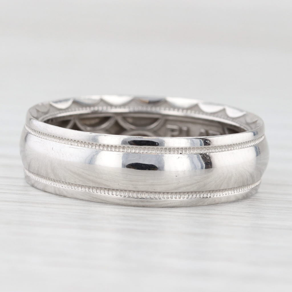 Light Gray Men's Wedding Band Platinum Reeded Edges Size 9 Tacori