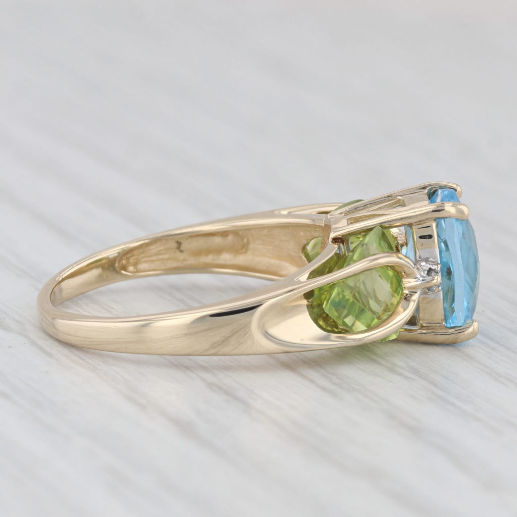 Light Gray 6.02ctw Blue Topaz Peridot Diamond Ring 14k Yellow Gold Size 7 Cathedral