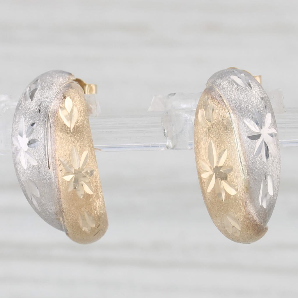 Light Gray Star Pattern Half Hoop J-Hook Earrings 14k White Yellow Gold Drops