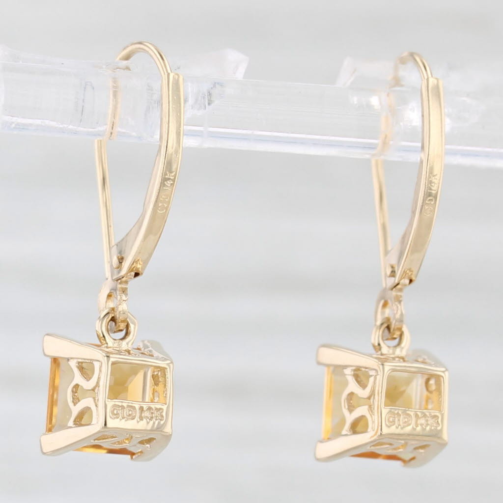 Light Gray 1.64ctw Citrine Drop Earrings 14k Yellow Gold Princess Solitaires