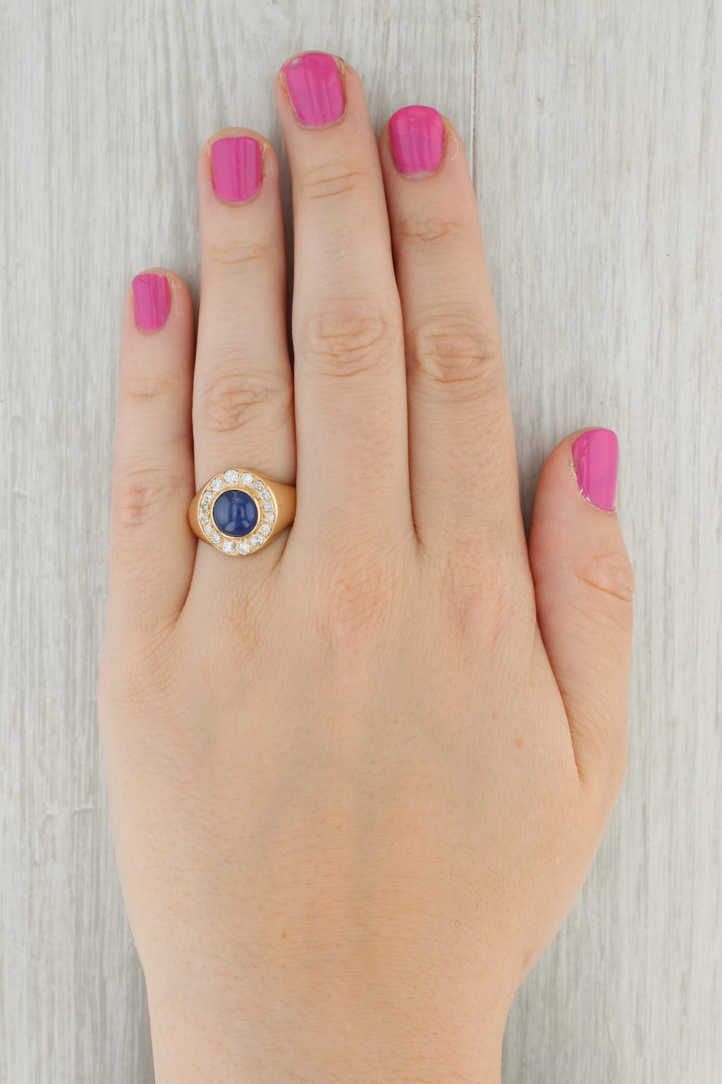 Tan Blue Star Sapphire 0.50ctw Diamond Halo Ring 14k Yellow Gold Size 8.25