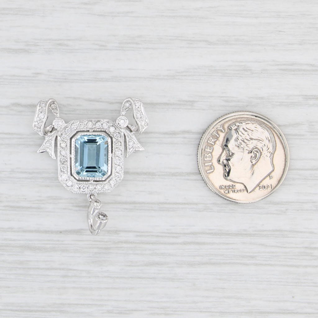 1.65ctw Aquamarine Diamond Halo Pendant 18k White Gold Drop