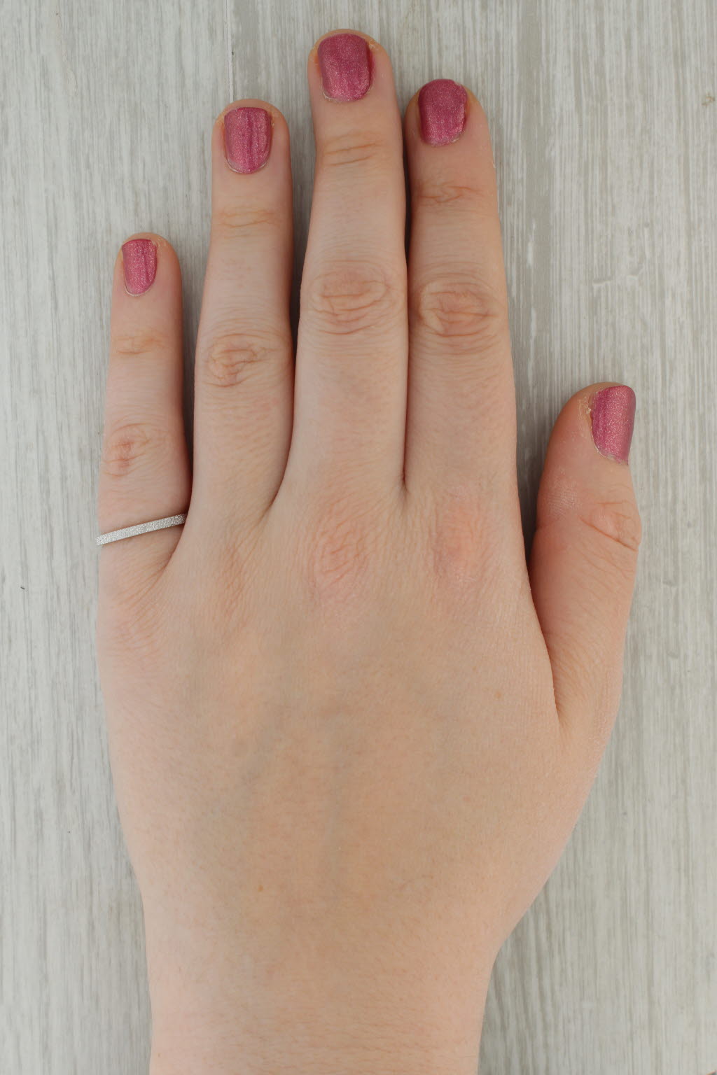 Rosy Brown Textured Brushed Band 14k White Gold Size 6 Wedding Stackable Ring