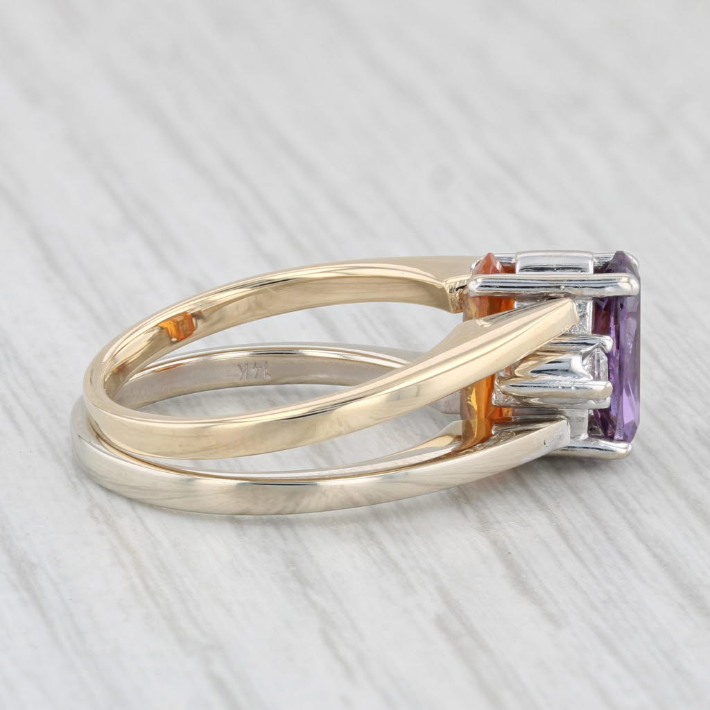 Light Gray Reversible Lab Created Orange Sapphire Cubic Zirconia Ring 14k Gold Size 7