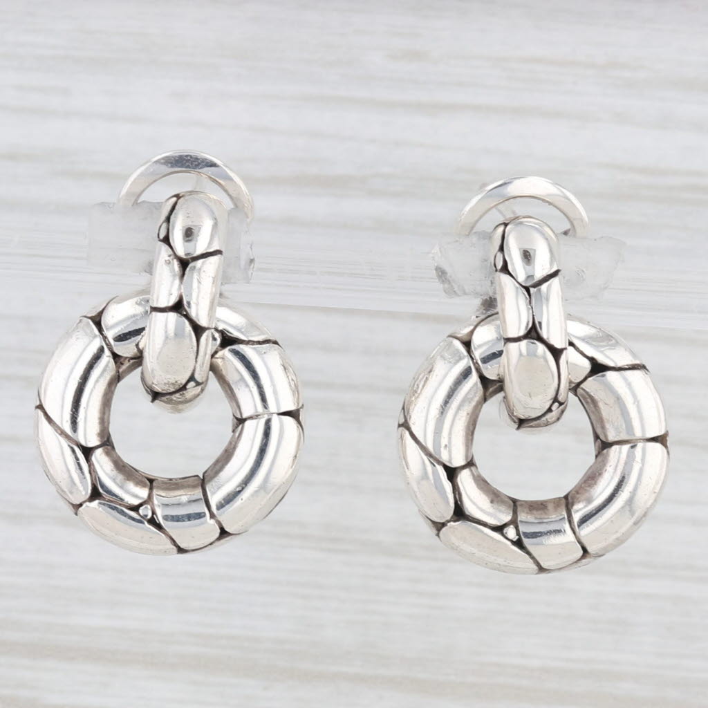 Light Gray John Hardy Linked Circle Hoops Dangle Earrings Sterling Silver Omega Backs