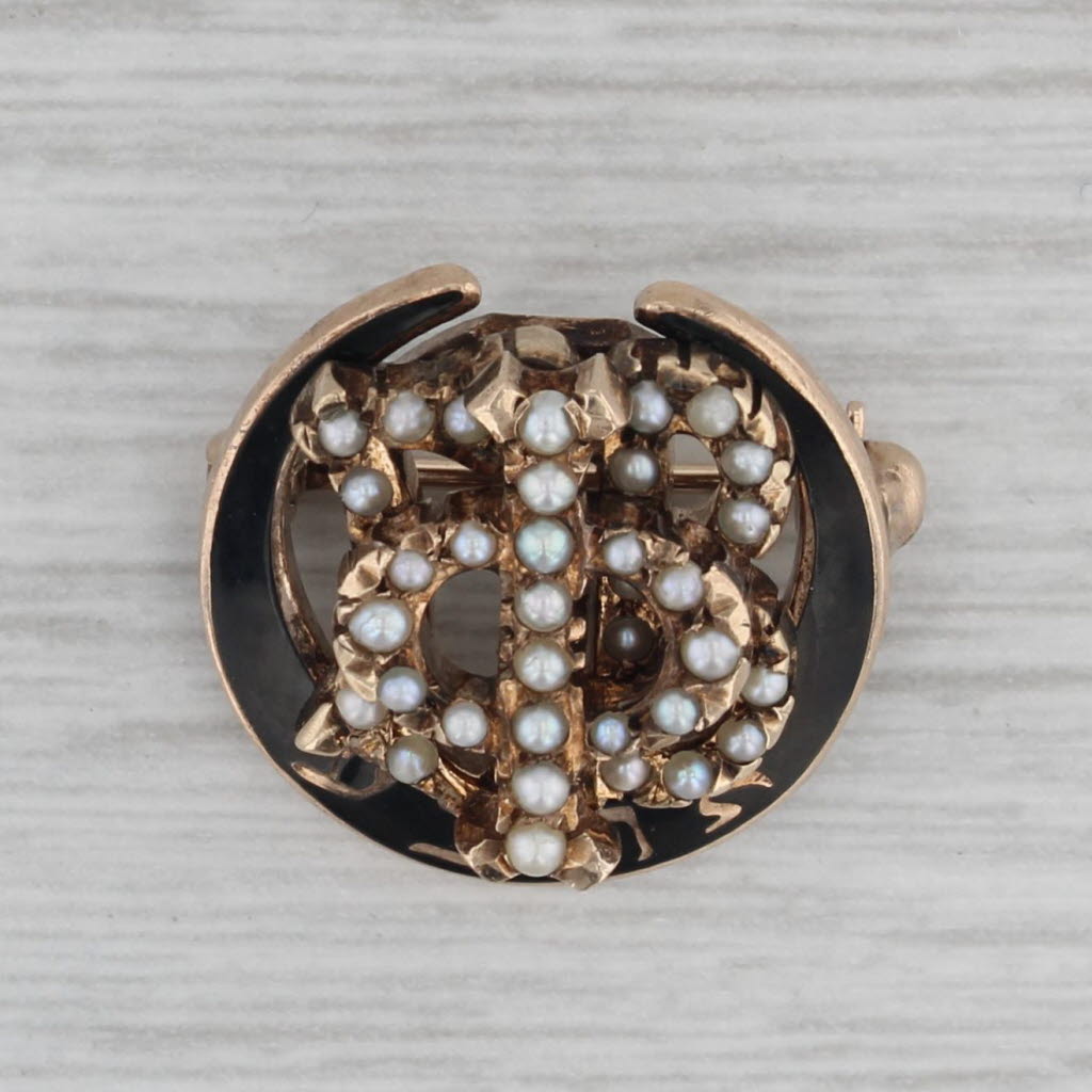 Gray Gamma Phi Beta Sorority Pin 10k Gold Pearls Vintage Crescent Badge
