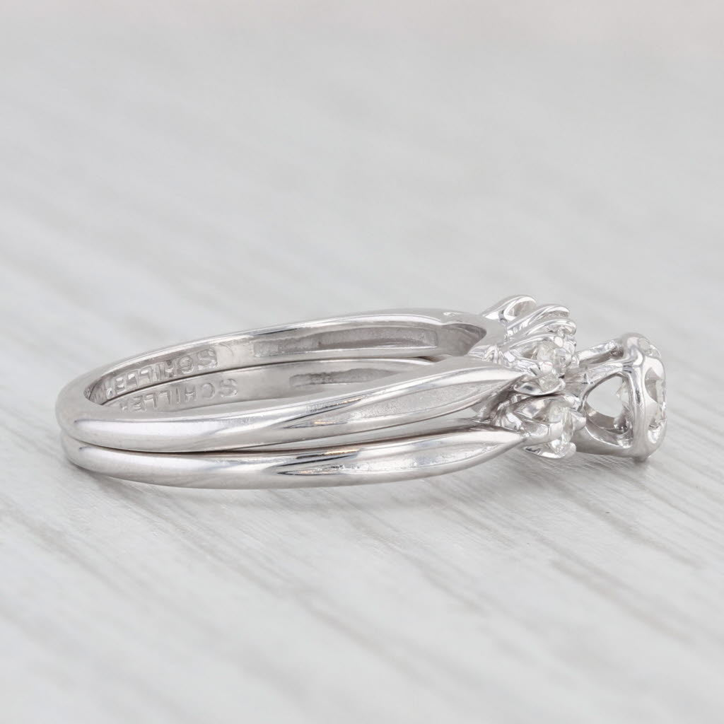 Light Gray 0.33ctw Diamond Engagement Ring Wedding Band Set 14k White Gold Vintage