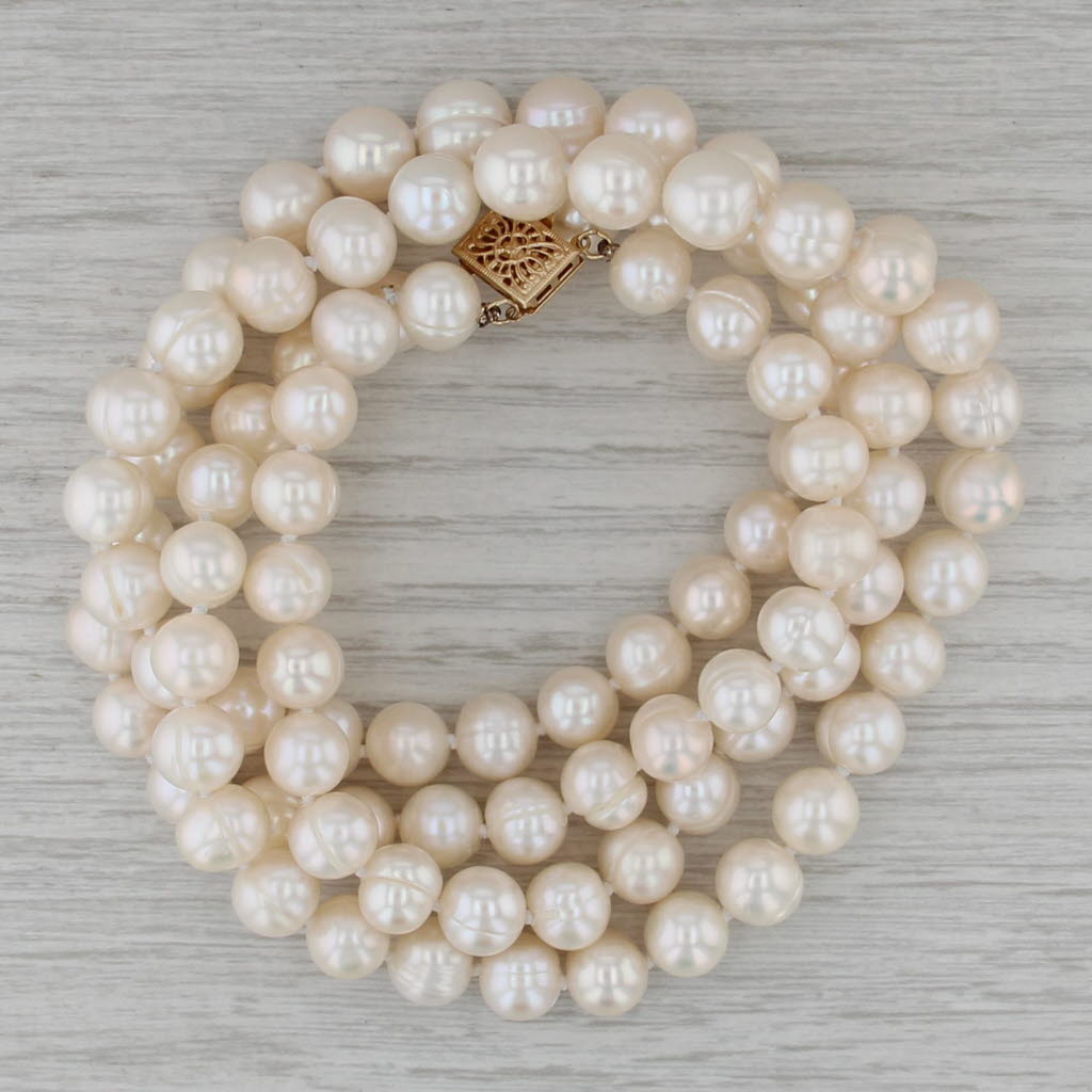 15.5" Double Strand Pearl Bead Necklace 14k Gold Clasp