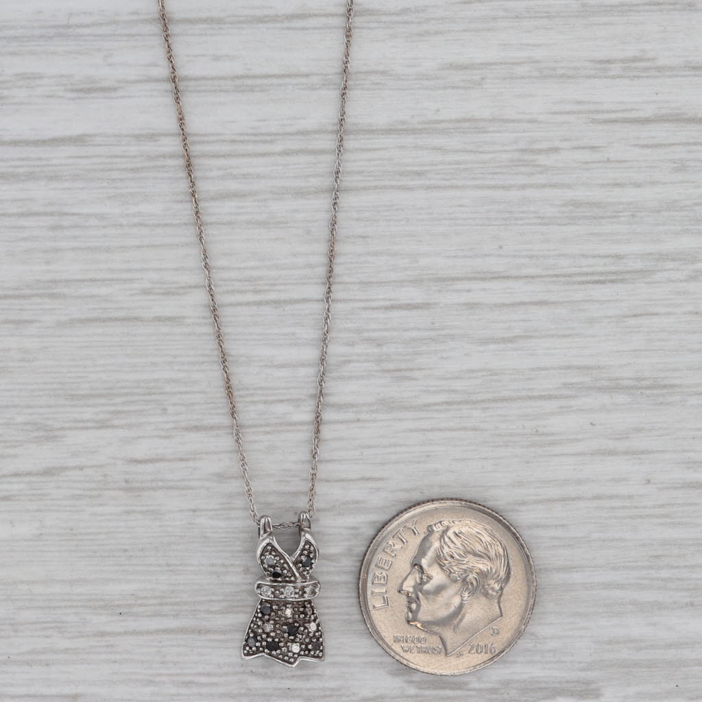 Gray Black White Diamond Dress Pendant Necklace 10k White Gold 18" Rope Chain