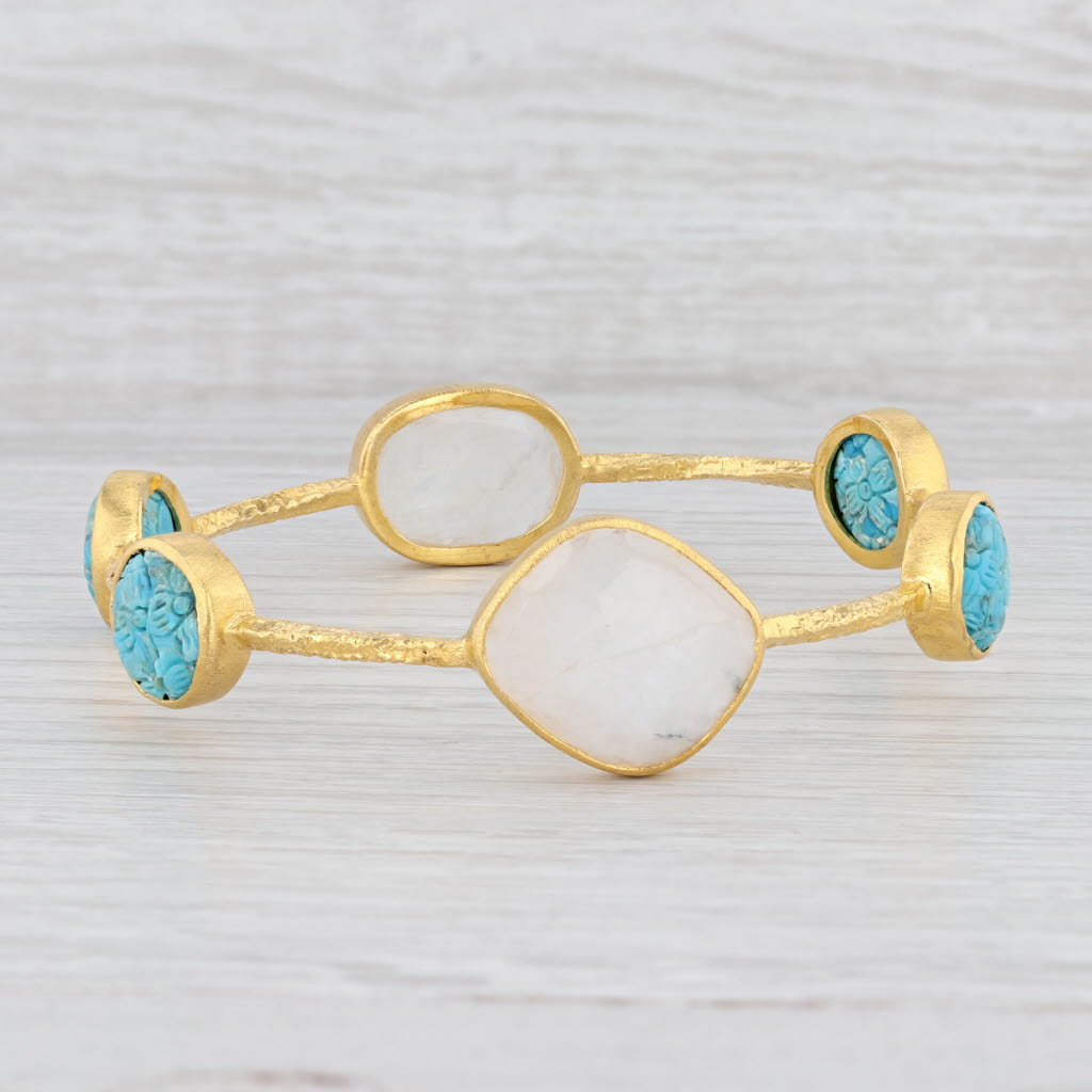 New Nina Nguyen Turquoise Moonstone 8" Bangle Bracelet Sterling 22k Vermeil