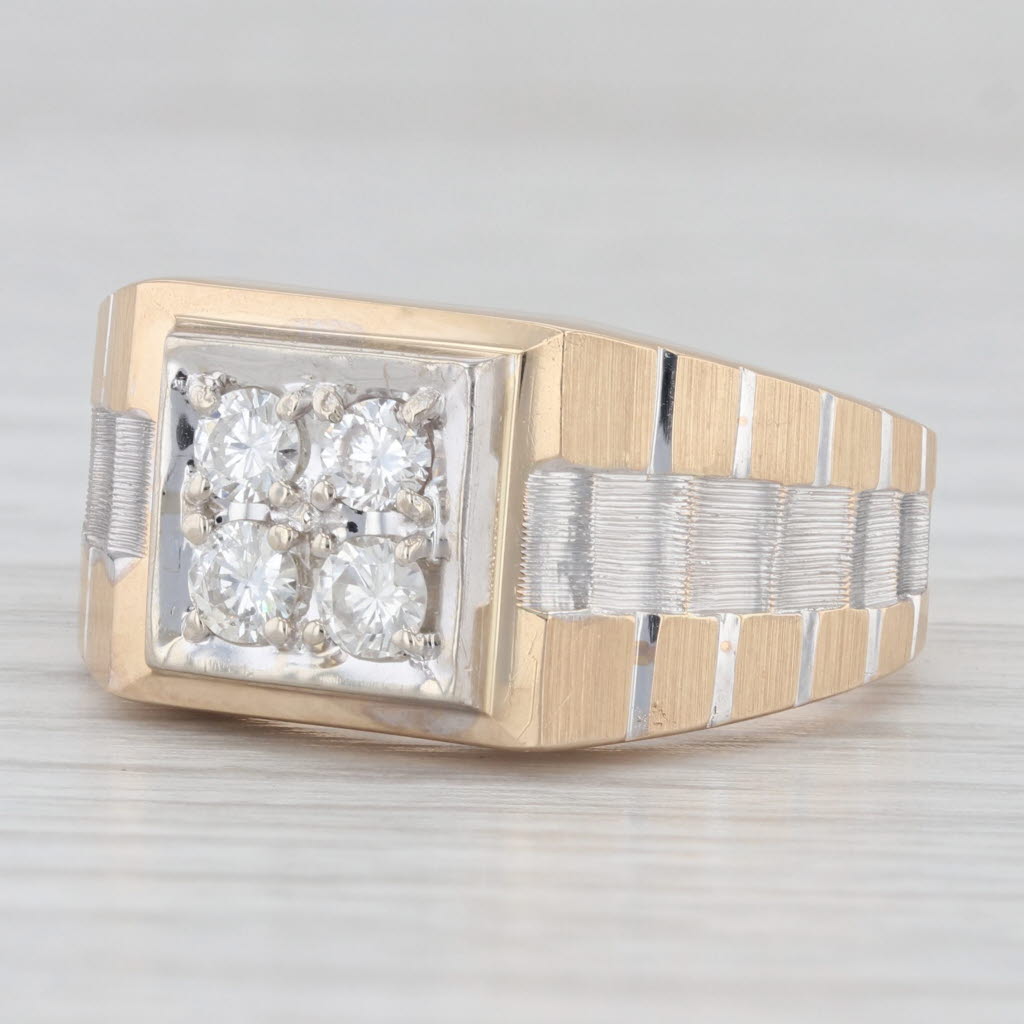 Light Gray 0.40ctw Diamond Men's Ring 14k Yellow White Gold Size 10.75 Watch Band Style