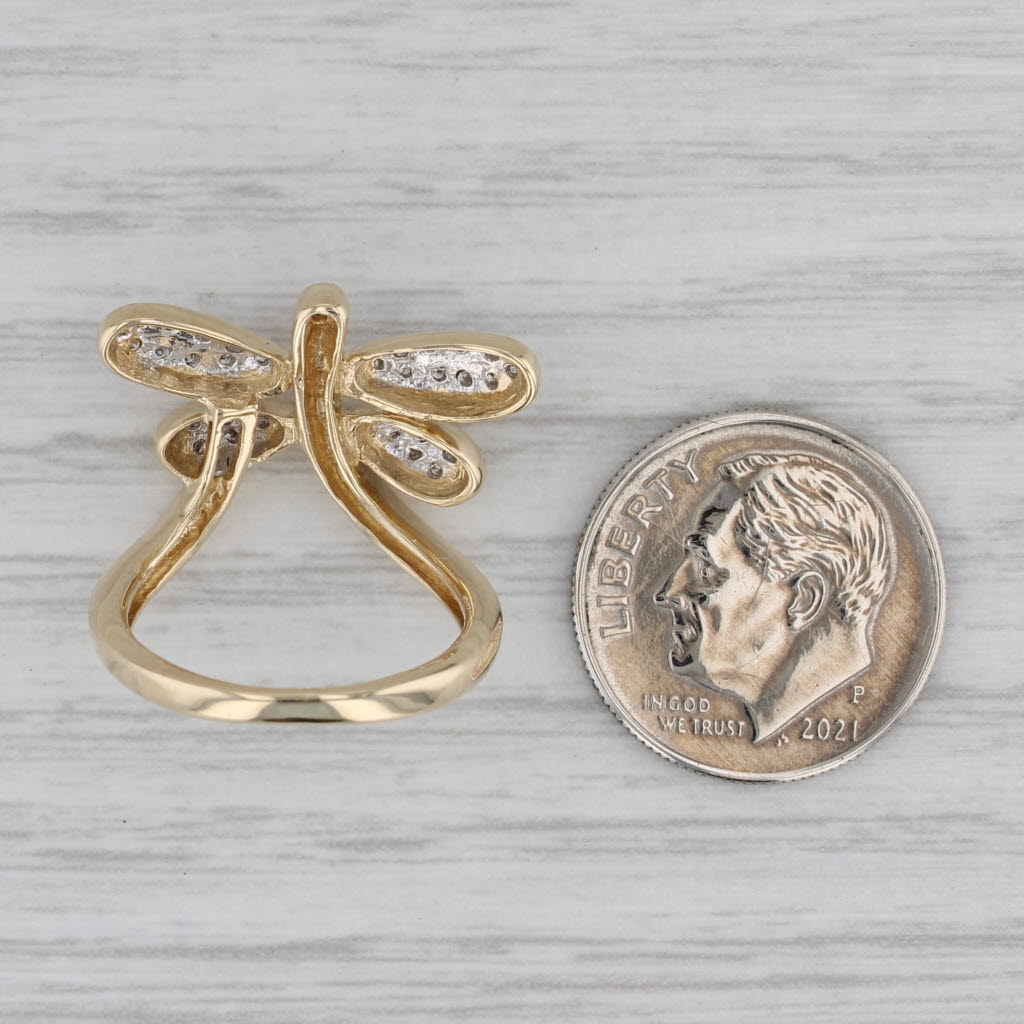 0.15ctw Diamond Dragonfly Ring 14k Yellow Gold Size 5