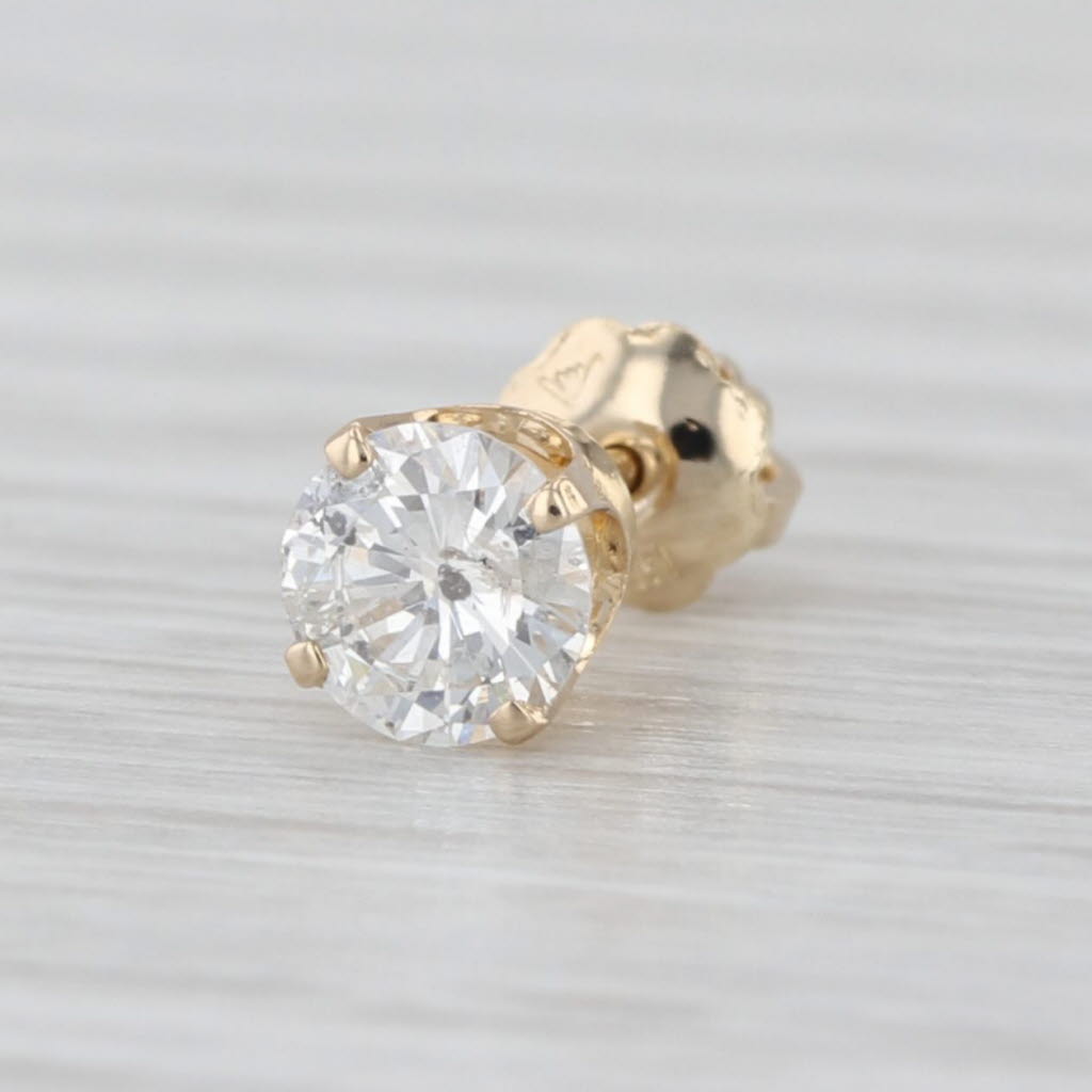 0.41ct Single Diamond Stud Earring 14k Yellow Gold Round Solitaire Screw Back