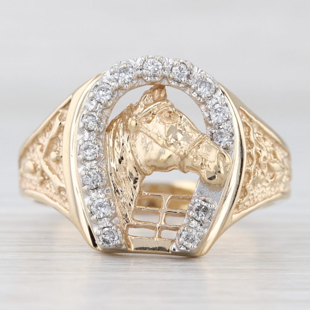 Light Gray 0.34ctw Diamond Horseshoe Horse Ring 14k Yellow Gold Size 13.5 Western