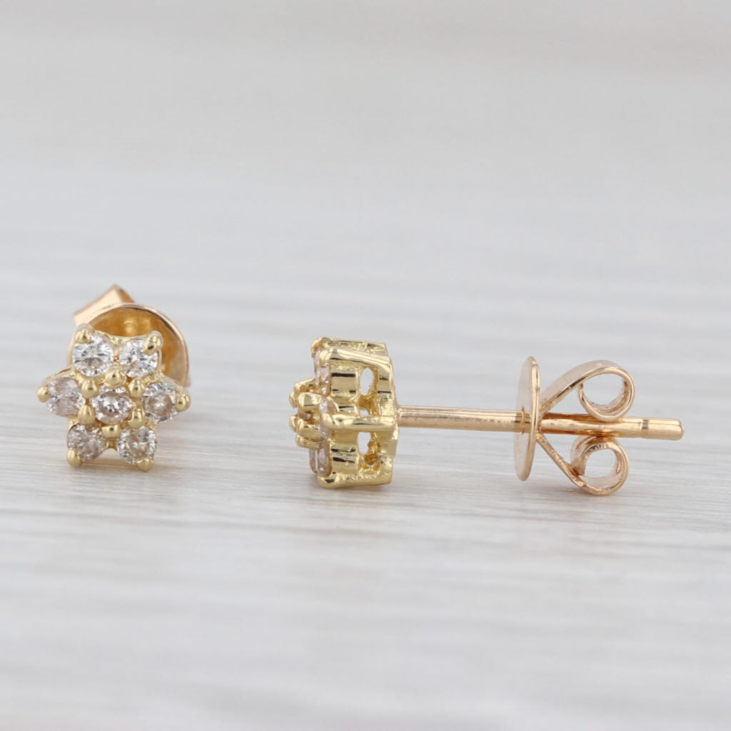 0.20ctw Diamond Stud Earrings 18k Yellow Gold Small Flower Studs