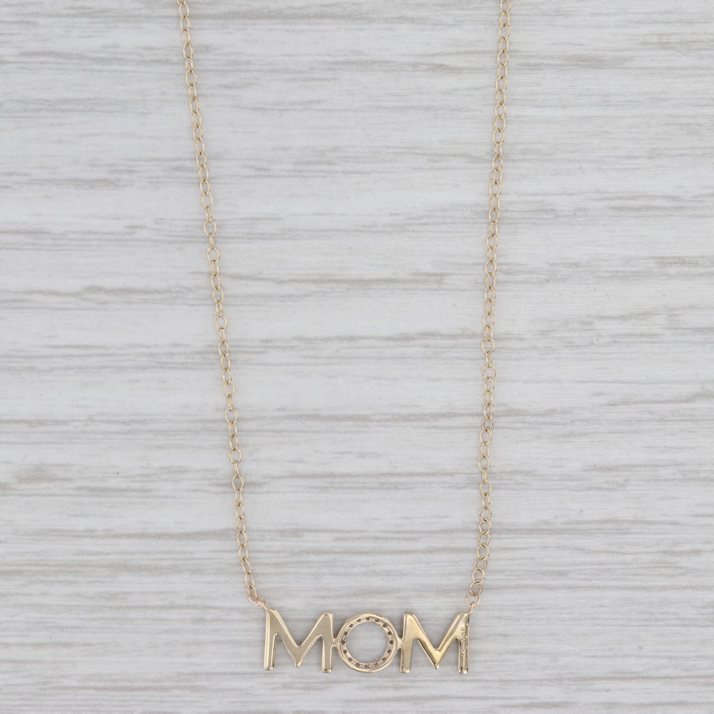 Light Gray 0.10ctw Diamond MOM Necklace 14k Yellow Gold Adjustable Cable Chain