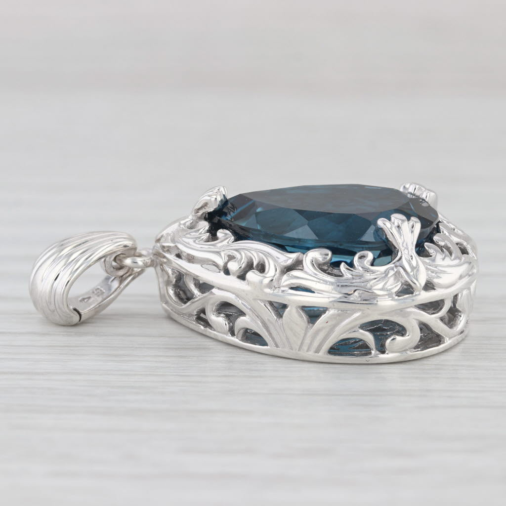 Light Gray 21.75ct London Blue Topaz Teardrop Pendant Sterling Silver Floral Statement
