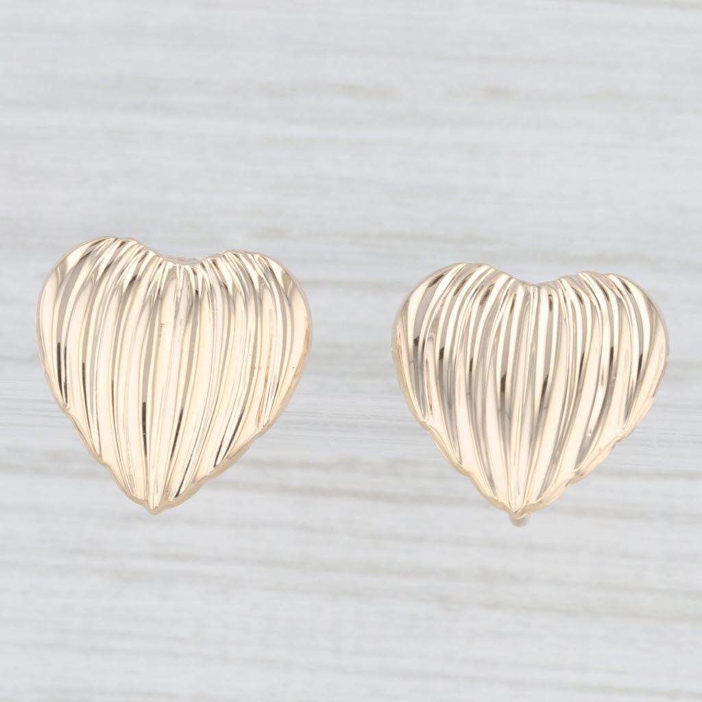Light Gray Beveled Heart Stud Earrings 14k Yellow Gold Non Pierced Clip On