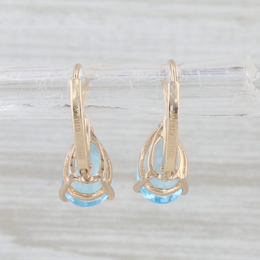 2ctw Blue Topaz Drop Earrings 14k Yellow Gold Leverbacks Pear Solitaires