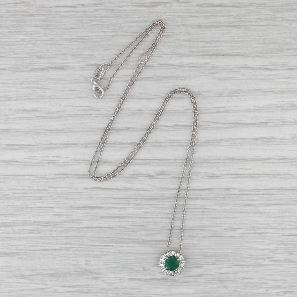 Effy 0.78ctw Emerald Diamond Halo Pendant Necklace 14k White Gold 16" 18"