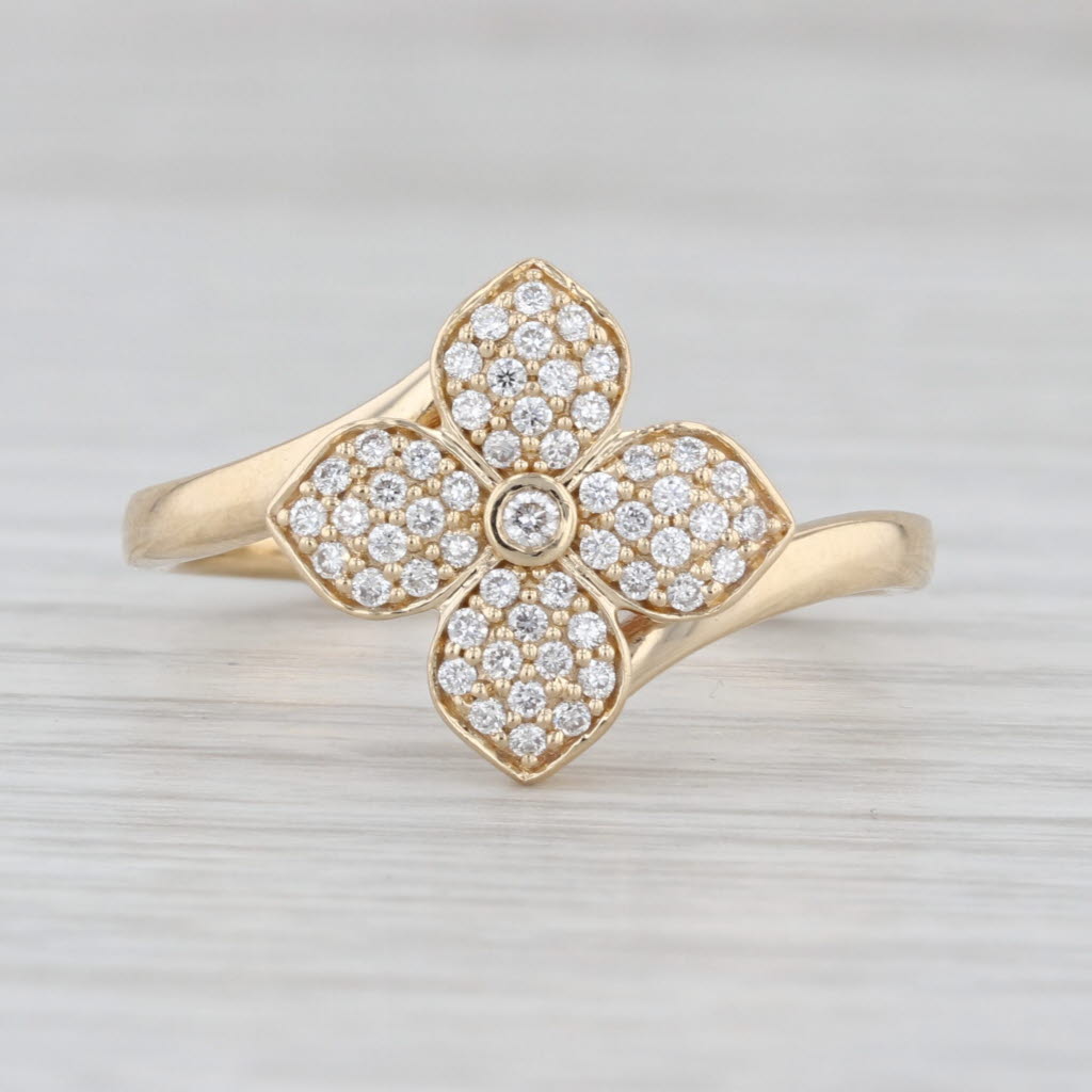 0.24ctw Lab Grown Diamond Flower Bypass Ring 14k Yellow Gold Floral Size 10.5