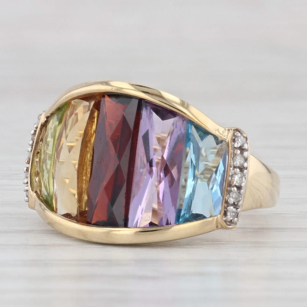 Light Gray 4.86ctw Rainbow Gemstone Ring 10k Gold Peridot Citrine Garnet Amethyst Topaz