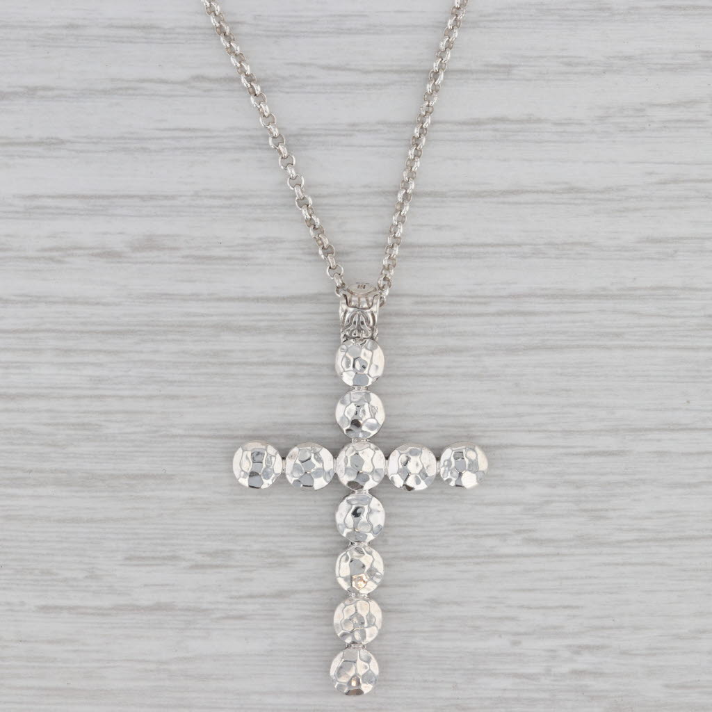 Gray John Hardy Palu Collection Disc Cross Pendant Necklace Sterling Silver 16"-18"