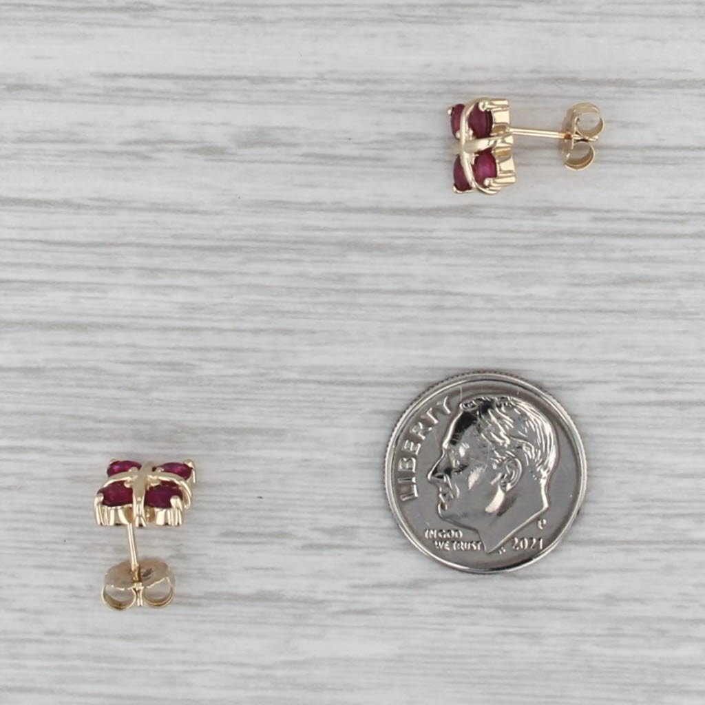 1ctw Ruby Stud Earrings 14k Yellow Gold Flower Studs