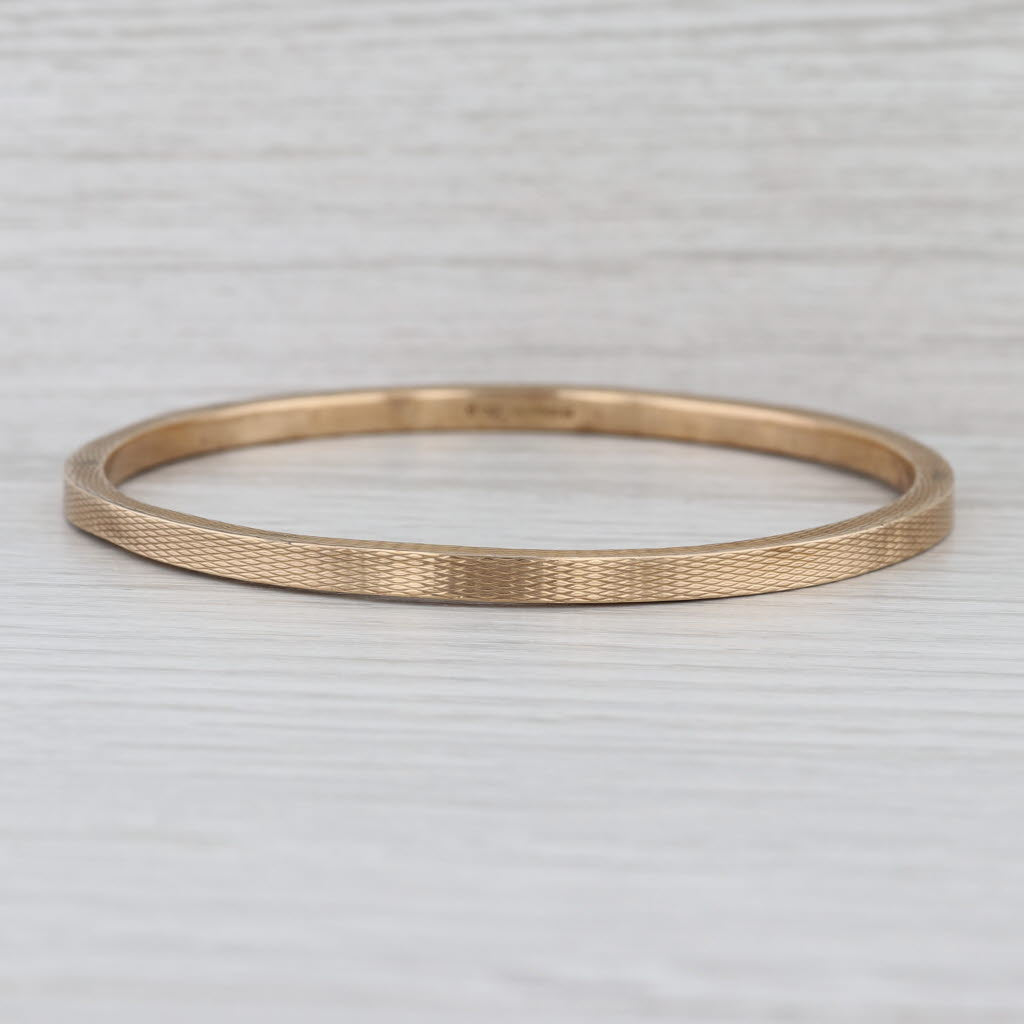 Vintage Textured Bangle Bracelet 9k Yellow Gold Birmingham England 8.5" 4mm