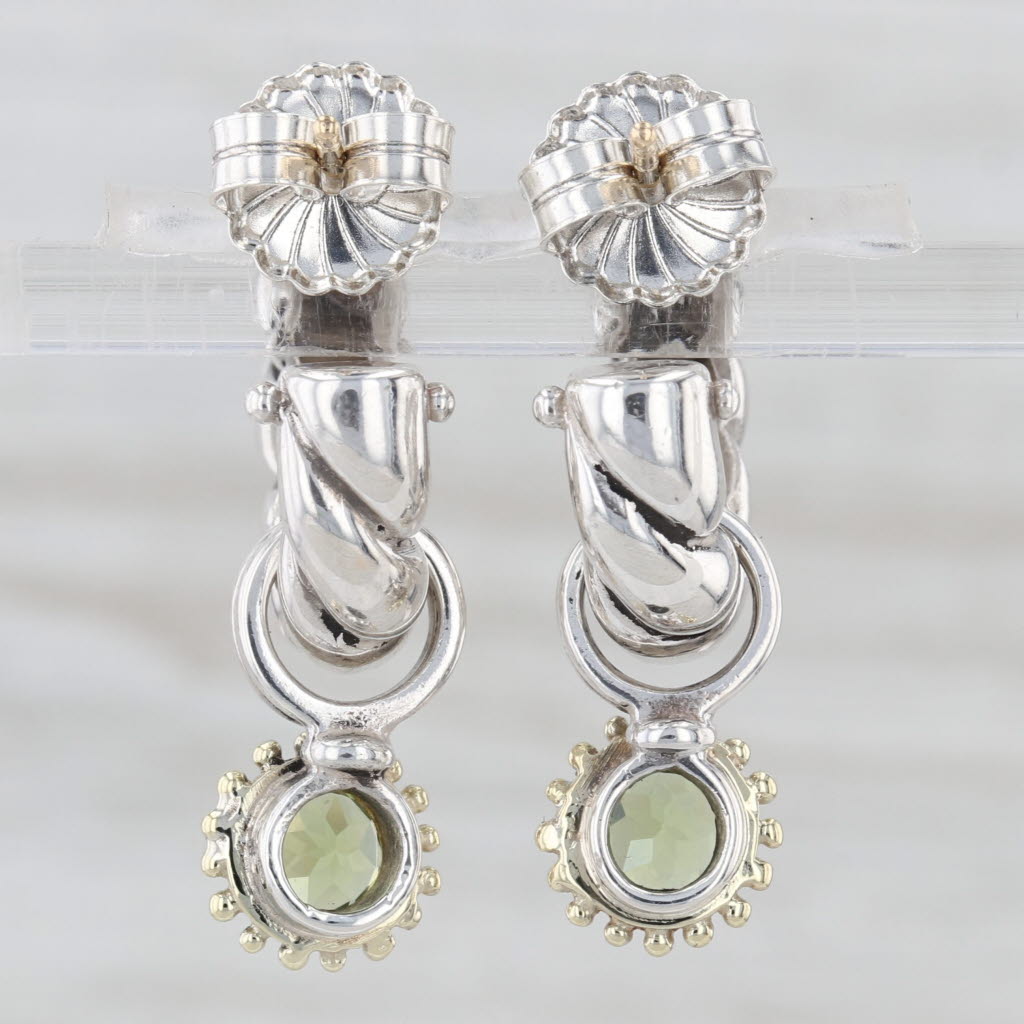 Convertible 1ctw Peridot Charm Hoop Earrings Sterling Silver 14k Gold Drops