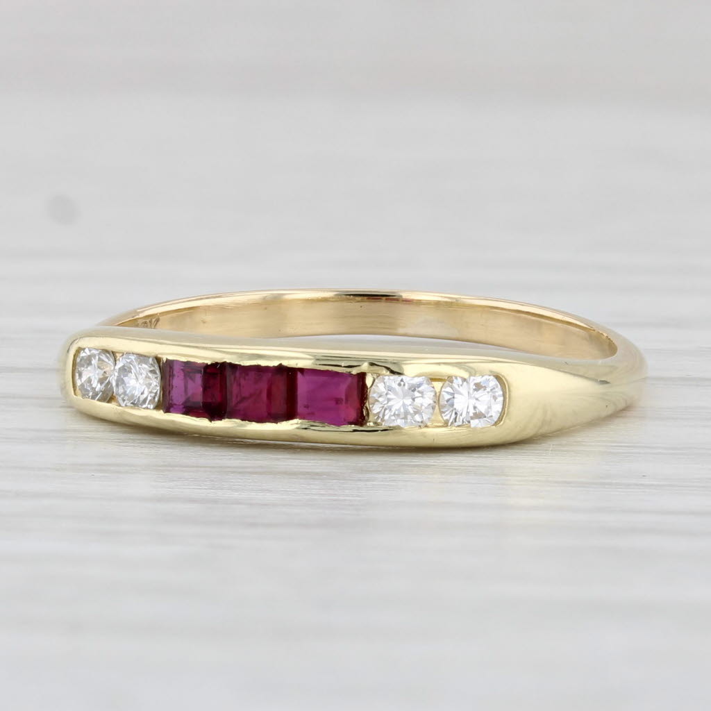 Light Gray 0.46ctw Ruby Diamond Ring 18k Yellow Gold Stackable Wedding Band Size 8.5
