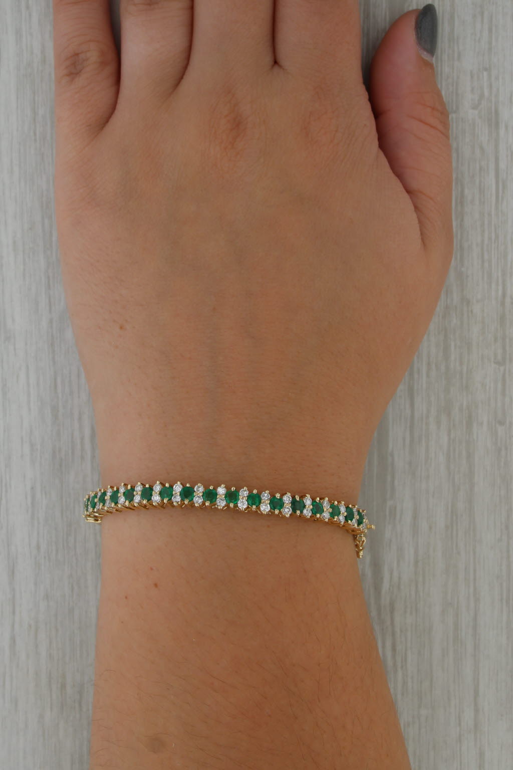 3ctw Emerald Diamond Bangle Bracelet 14k Yellow Gold Hinged 6.5"
